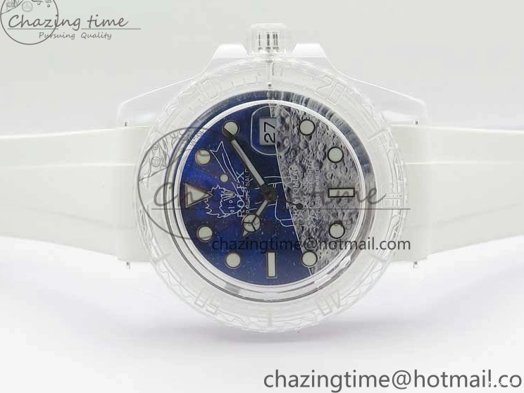 MiroTime 0129 Durable Submariner Phantomlab Transparent KZF Best Edition Blue Moon Dial on White Rubber Strap VR 2564